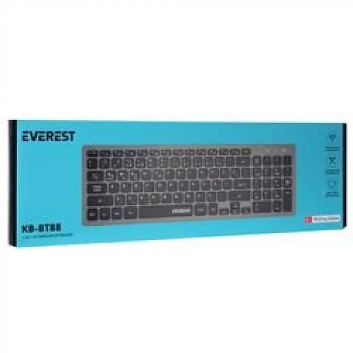 Everest KB-BT88 Siyah-Gri Bluetooth Ultra İnce Q Mac-Win-Android-Ios Uyumlu Kablosuz klavye (KDO)