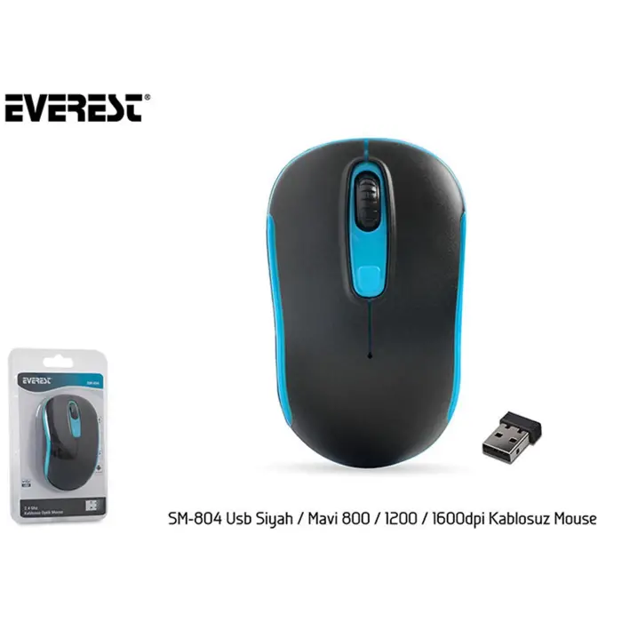 Everest SM-804 Usb Siyah-Mavi 800-1200-1600dpi Kablosuz Mouse (KDO)