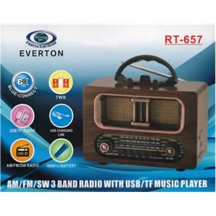Everton Rt-657  Bluetooth Fm-Usb-Tf-Aux Şarjlı Nostaljik Radyo