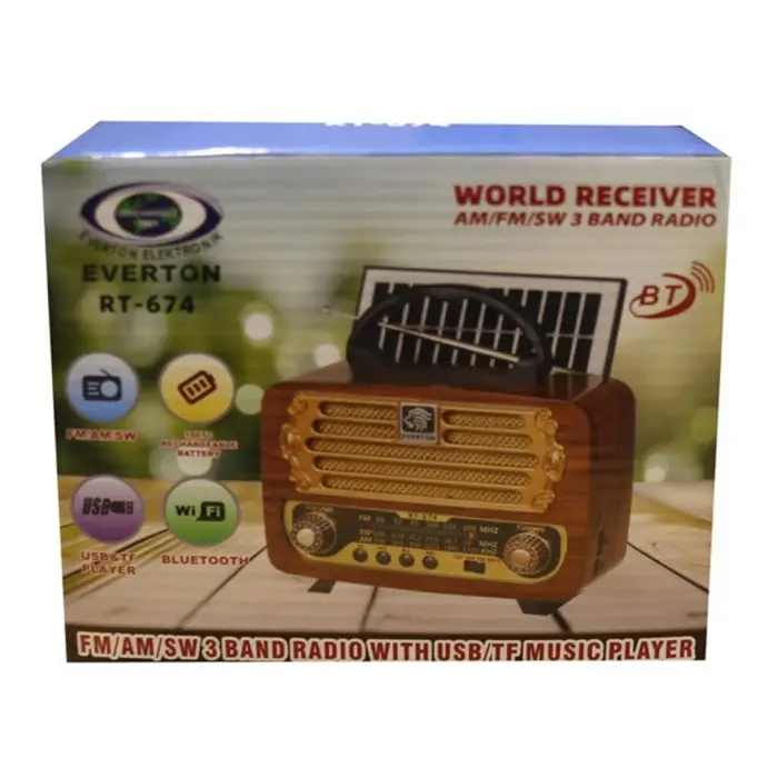 Everton RT-674  Bluetooth-USB-SD-FM Şarjlı,Solarlı  Nostaljik Radyo