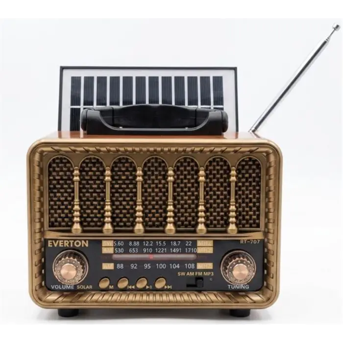 Everton RT-707 Bluetooth-USB-SD-FM Şarjlı  Nostaljik Radyo Solarlı Radyo