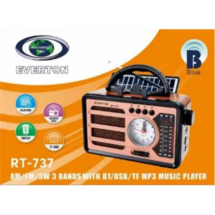 Everton RT-737 Bluetooth Usb-Micro Sd Solarlı Saatli Nostaljik Radyo (KDO)