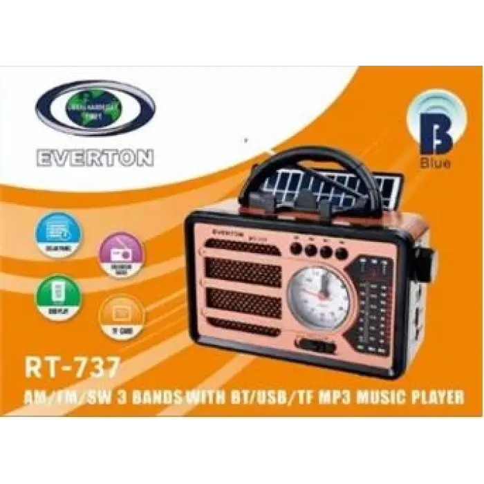 Everton RT-737 Bluetooth Usb-Micro Sd Solarlı Saatli Nostaljik Radyo (KDO)