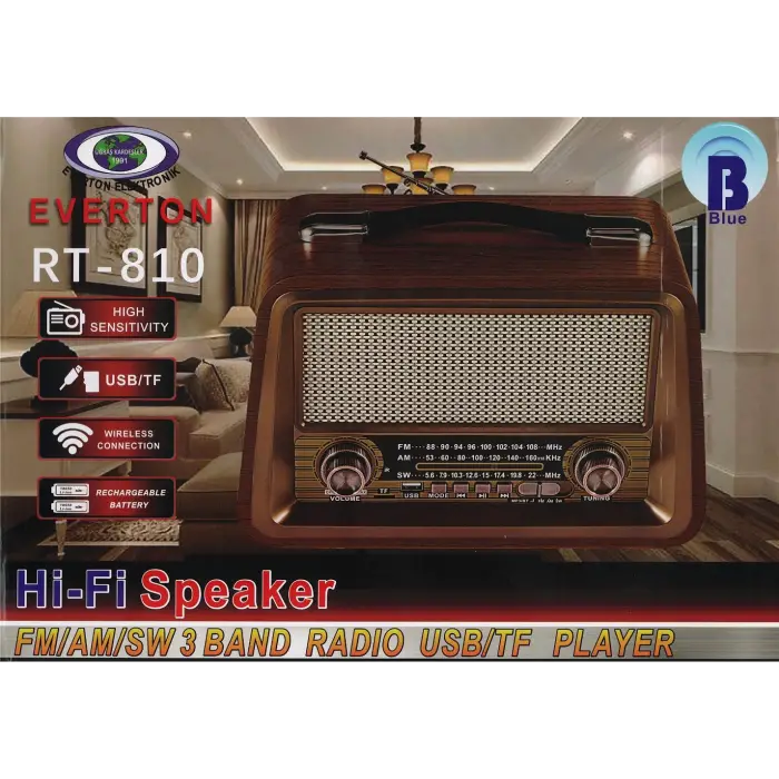 Everton Rt-810 Fm-Usb-Tf-Aux Şarjlı Nostaljik Radyo