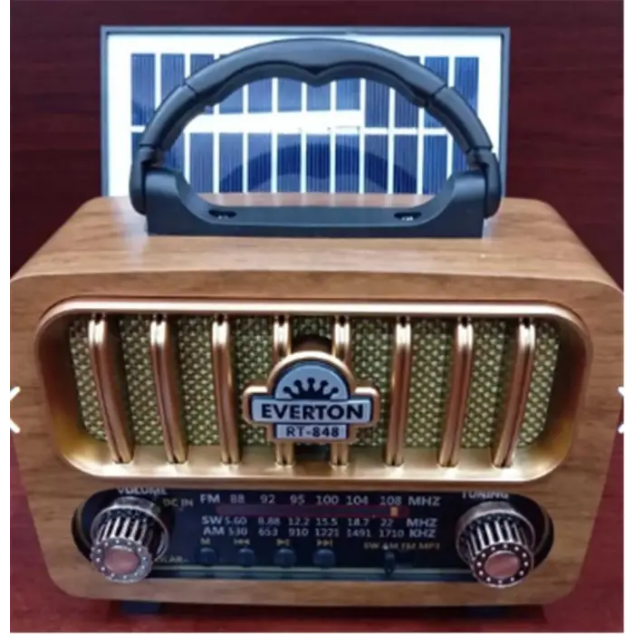 Everton Rt-848 Güneş Enerjili Panelli Bluetooth Fm-usb-Tf Card-Aux Nostaljik Radyo