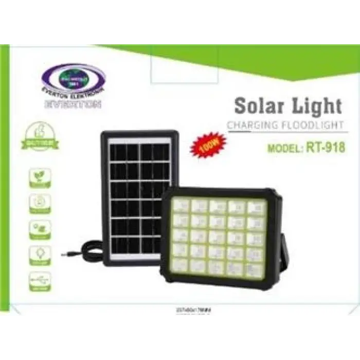 Everton Rt-918 Şarjlı 100w Solar Panelli Projektör Led (KDO)