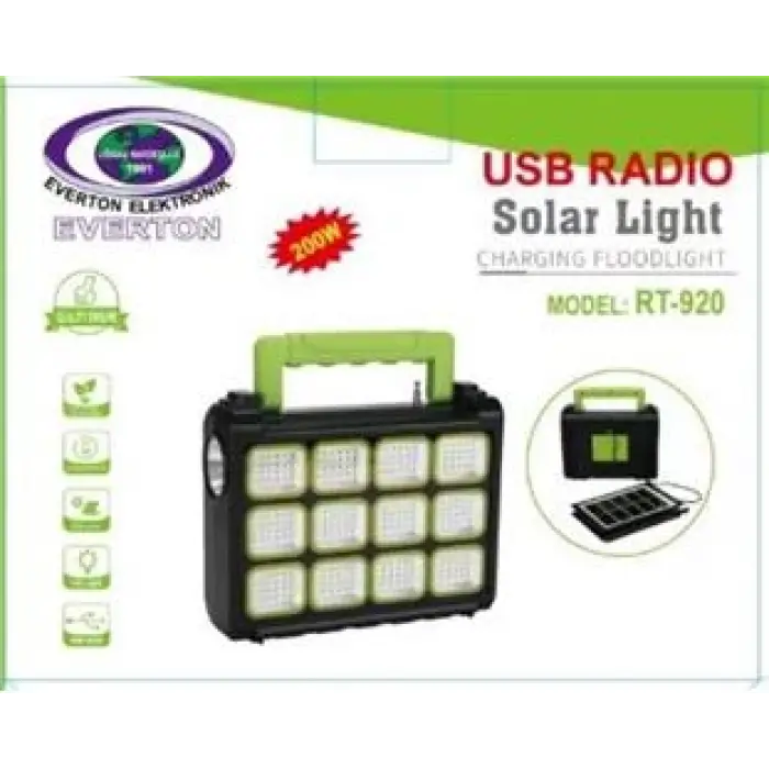 Everton Rt-920 Şarjlı 200w Solar Panelli Projektör (Radyolu)