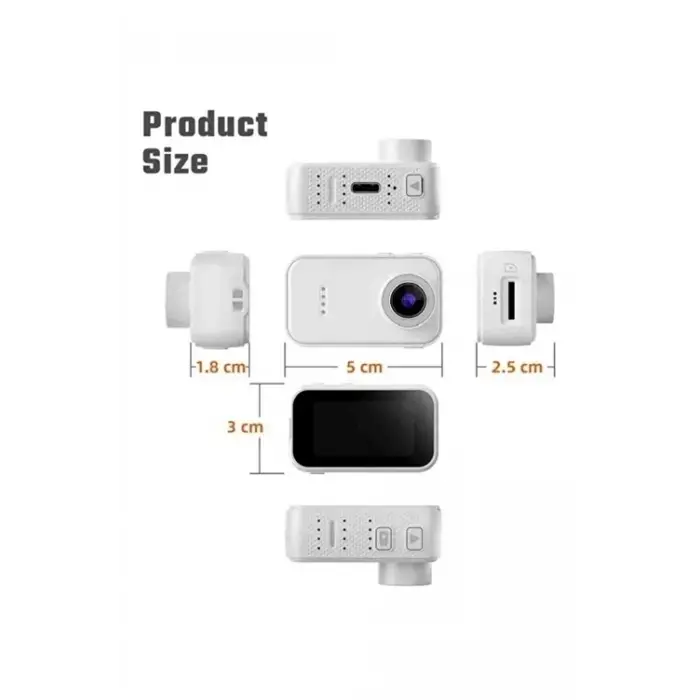 F2 2k 1080p Parmak Kamera 130° Geniş Açı Ips Ekranlı 25g Mini Taşınabilir Cep Kamerası Siyah