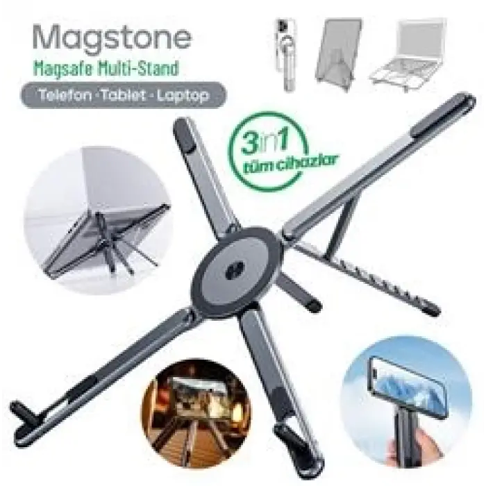 Feny FN-MS10 Magstone 360° Dönebi·len Ayarlanabi·li·r Kademeli· 3i·n1 Magsafe Laptop Stand (KDO)