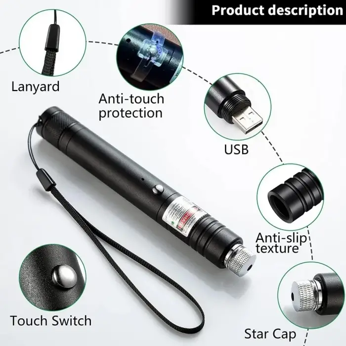 Fithome 100mw Desen Başlıklı Usb Şarjlı Yeşil Lazer Pointer