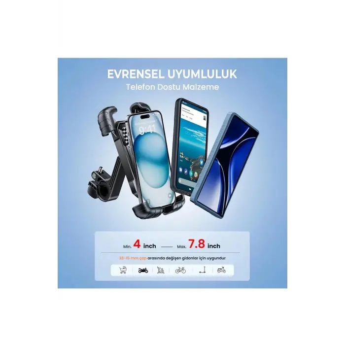 Gidon Bağlantılı Bisiklet Motosiklet İçin Esnek Abs 4-7.8″ İnç Telefon Tutucu 360° Dönebilen Tasarım