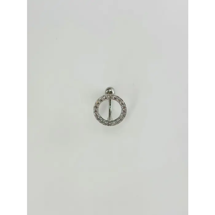 Rodyum Zirkon Taşlı Çelik Göbek Bar Uzunluğu : 13 Mm / Bar Kalınlığı 1.41 Mm /  - Pg0105