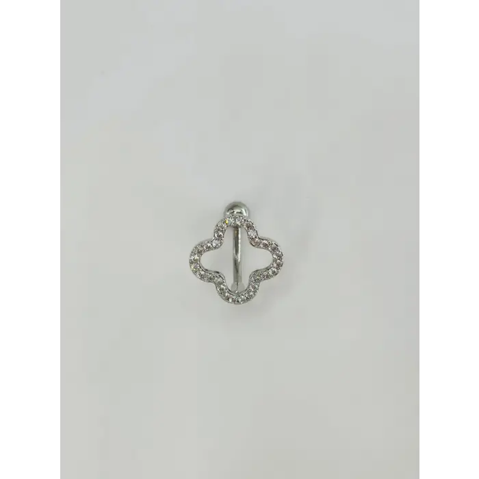 Rodyum Zirkon Taşlı Çelik Göbek Bar Uzunluğu : 13 Mm / Bar Kalınlığı 1.41 Mm /  - Pg0119