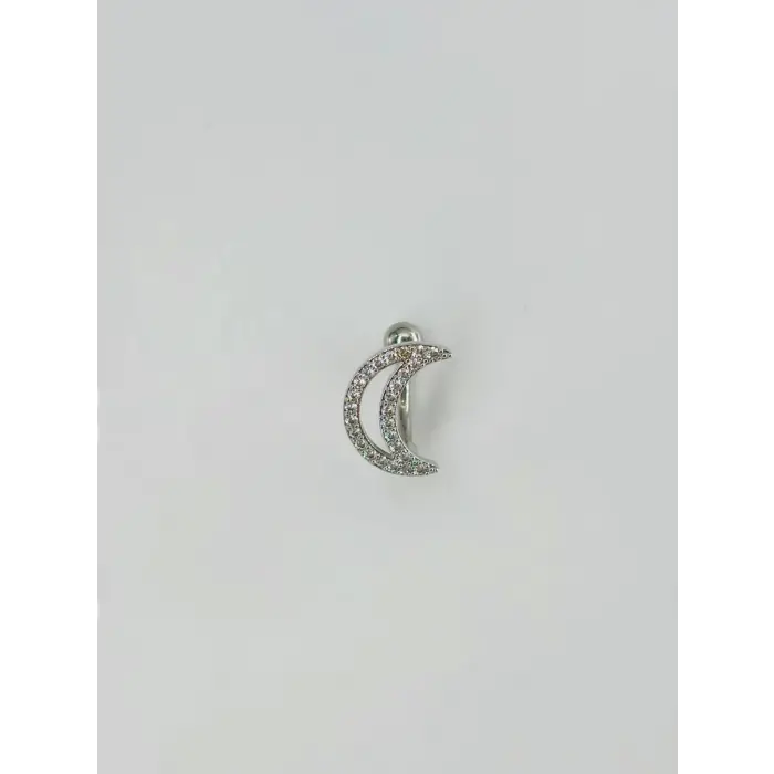 Rodyum Zirkon Taşlı Çelik Göbek Bar Uzunluğu : 13 Mm / Bar Kalınlığı 1.41 Mm /  - Pg0116