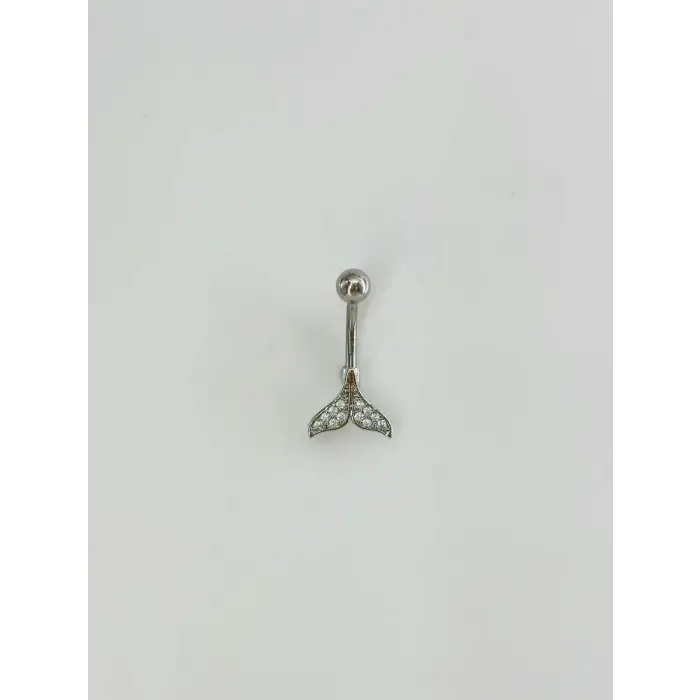Rodyum Zirkon Taşlı Bar Ve Top: Çelik Göbek - Pg0146