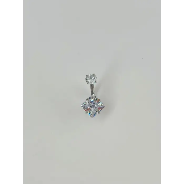 Rodyum Zirkon Taşlı Çelik Göbek - Pg0049