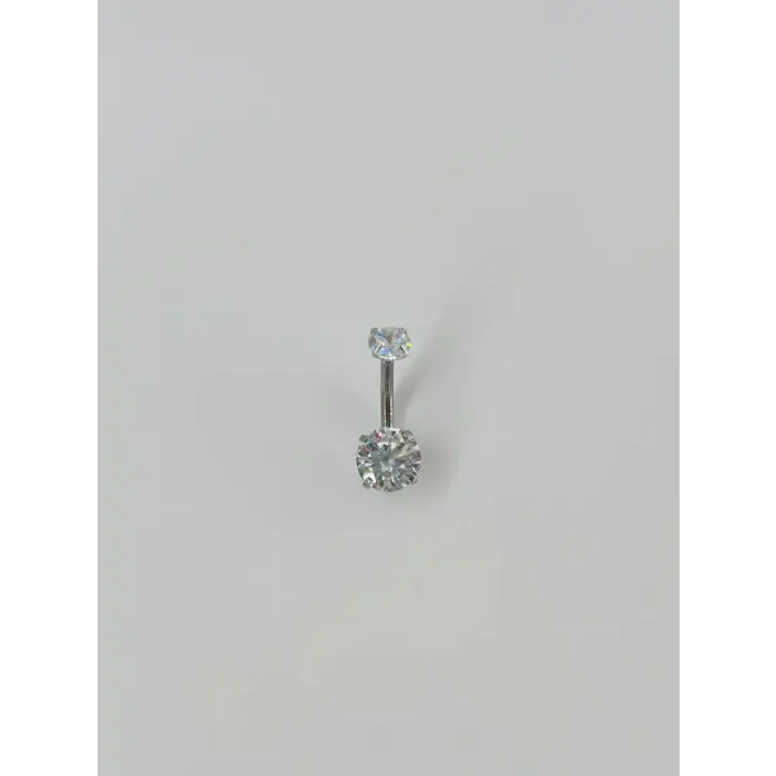 Rodyum Zirkon Taşlı Çelik Göbek - Pg0034