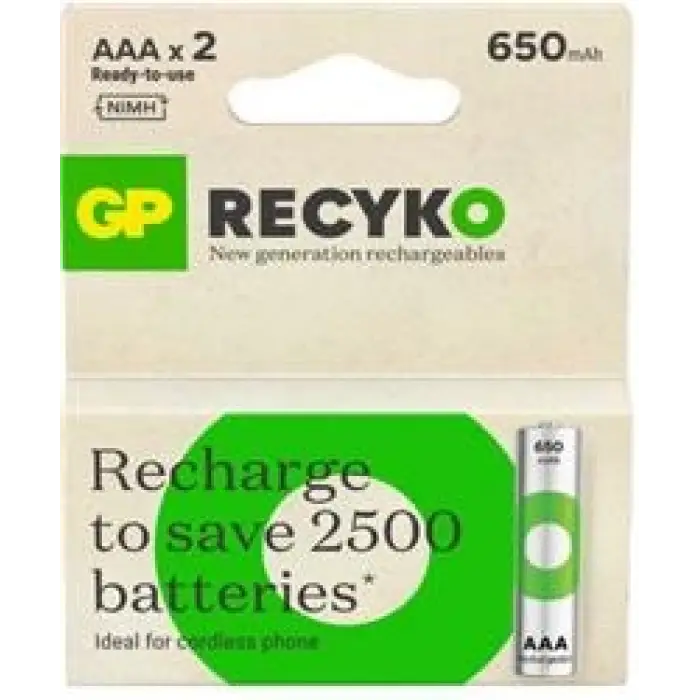 GP AAA 650 mAh Şarjlı İnce Kalem Pil 2li Paket GP65AAAHCHP-BU2