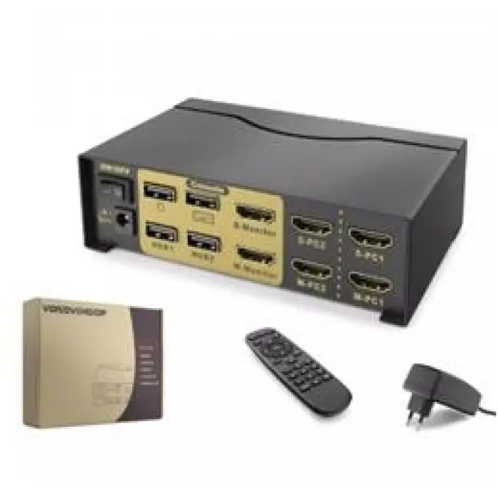 Hadron Hdx1376 2+2 Usb Port  Hdmi Kvm Switch Dual Monitör 2+2 Hdmi  Kablolu Siyah (KDO)