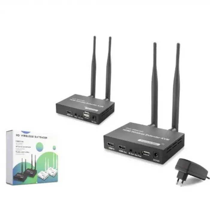 HADRON HDX1443 Kablosuz HDMI KVM Görüntü Aktarım Seti Loop-Out IR 1080p 300 m Siyah (KDO)