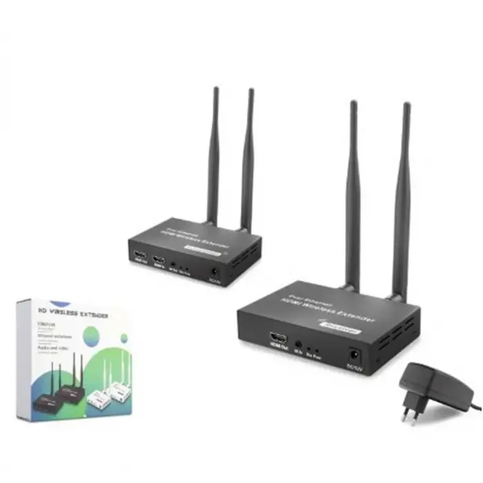 HADRON HDX1444 Kablosuz HDMI Görüntü Aktarım Seti Loop-Out IR 1080p 200 m Siyah