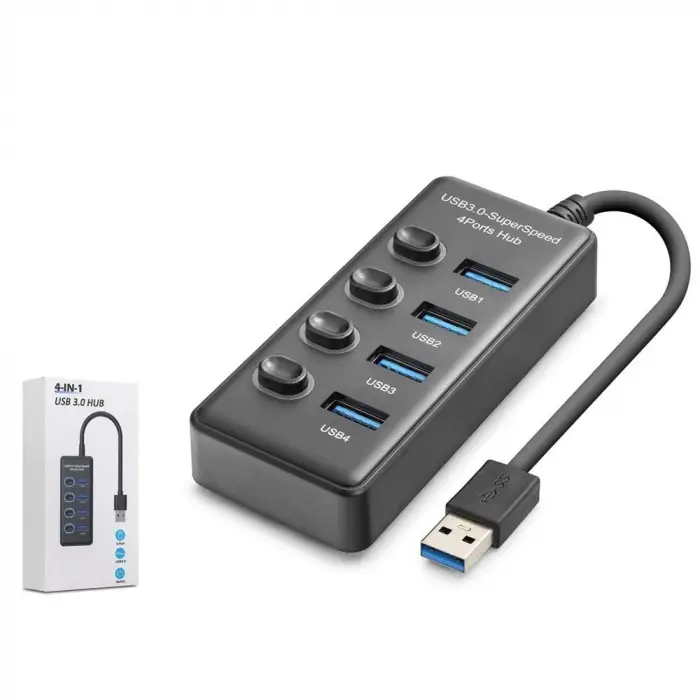 Hadron HDX7049 USB Hub 3.0 5Gbps 4x USB-A 4 Port Switch’li Çoklayıcı Siyah (KDO)