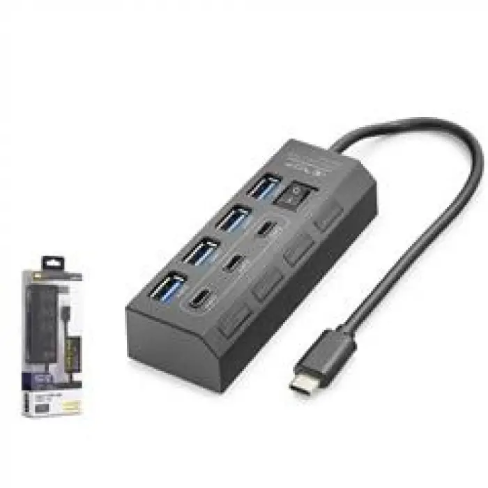 Hadron HDX7057 İetop Type-C Hub 5Gbps 3x Type-C 3.2 + 4x Usb-A 3.2 7 Port Anahtarlı Çoklayıcı Siyah