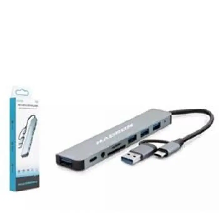 Hadron Hdx7828 Type-C Hub Combo 3-Usb3.0 + Usb + Type-C + Audio + Sd + Tf 8In1 Gri (KDO)