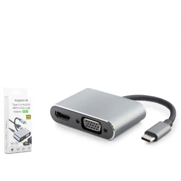 HADRON HDX7839 TYPE-C TO HUB HDTV 4K 30HZ + TYPE-C + USB + VGA 4IN1 GRİ (KDO)