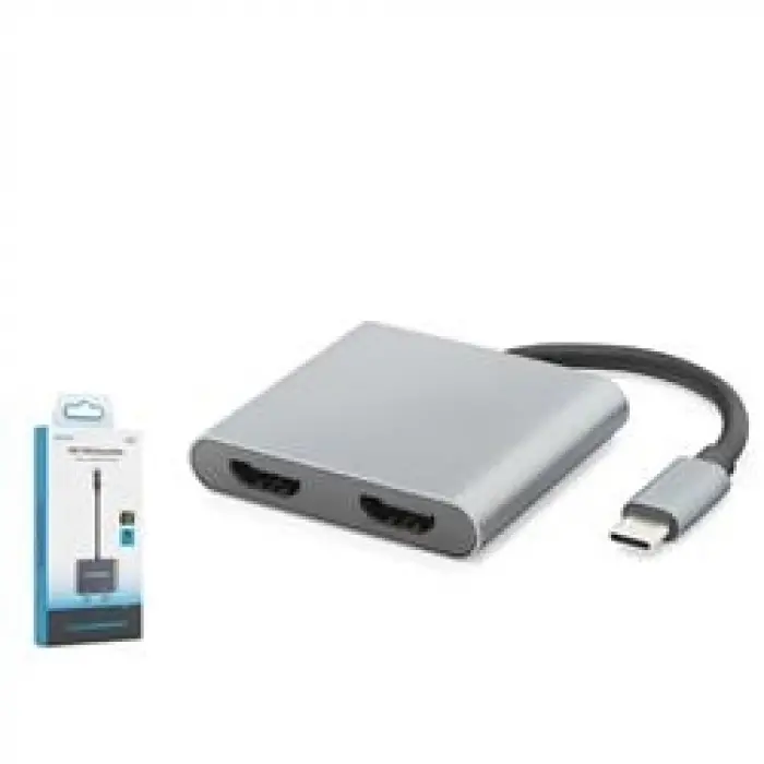 HADRON HDX7875 Type-C to 2x HDMI Dişi Görüntü Dönüştürücü 4K 30 Hz - Gri (KDO)