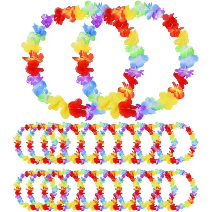 Hawaii Çiçekli Boyun Kolyesi - Renkli Tropikal Parti Leisi 12 Adet