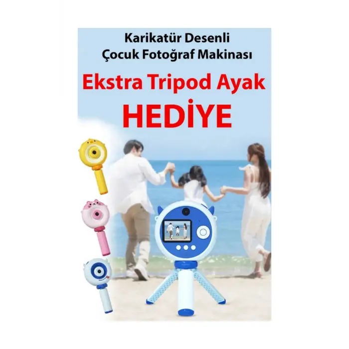 Hd Kamera Karikatür Tripodlu Çocuk Dijital Kamera Fotoğraf Makinası 1080p Video Kaydedici 2.0 İnç