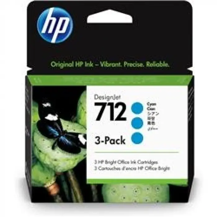 HP 712 Cyan Mavi 29ML 3Lü Paket Plotter Kartuşu 3ED77A (KDO)