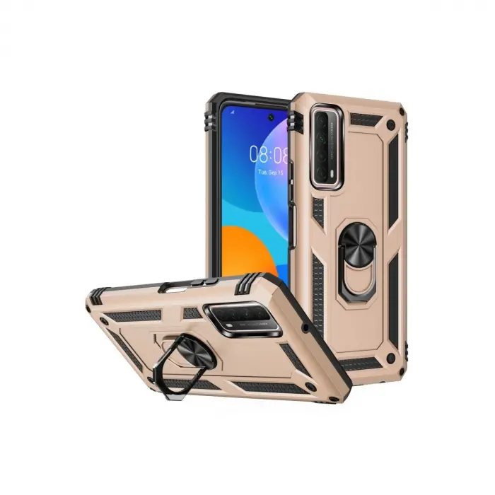 Huawei P Smart 2021 Kılıf Sofya Yüzüklü Silikon Kapak - Gold
