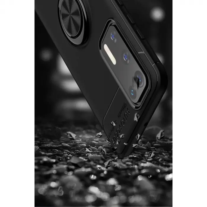 Huawei P40 Kılıf Range Yüzüklü Silikon - Siyah-gold