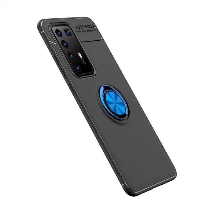 Huawei P40 Pro Kılıf Range Yüzüklü Silikon - Siyah-mavi