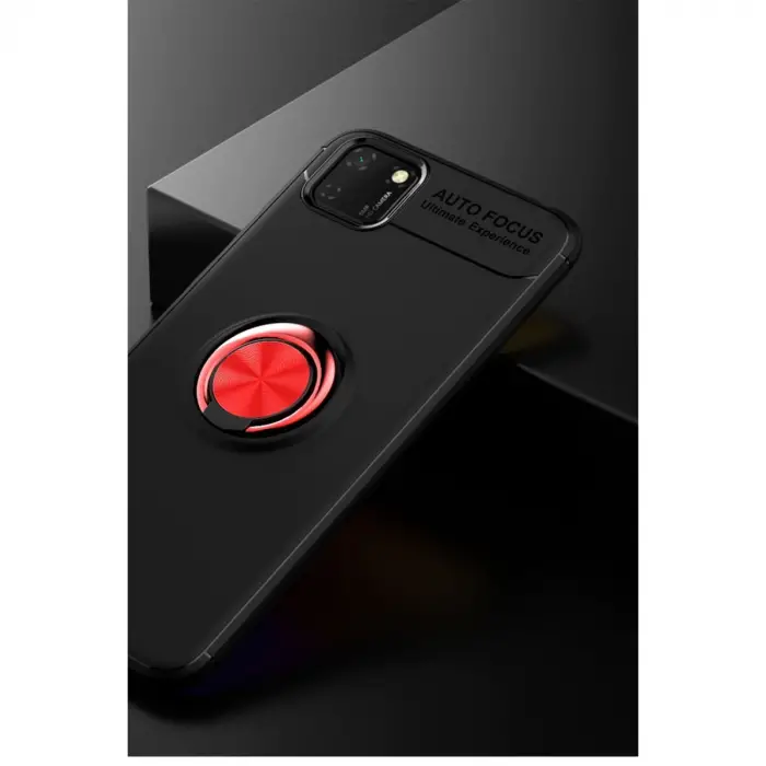 Huawei Y5p Kılıf Range Yüzüklü Silikon - Siyah-kırmızı
