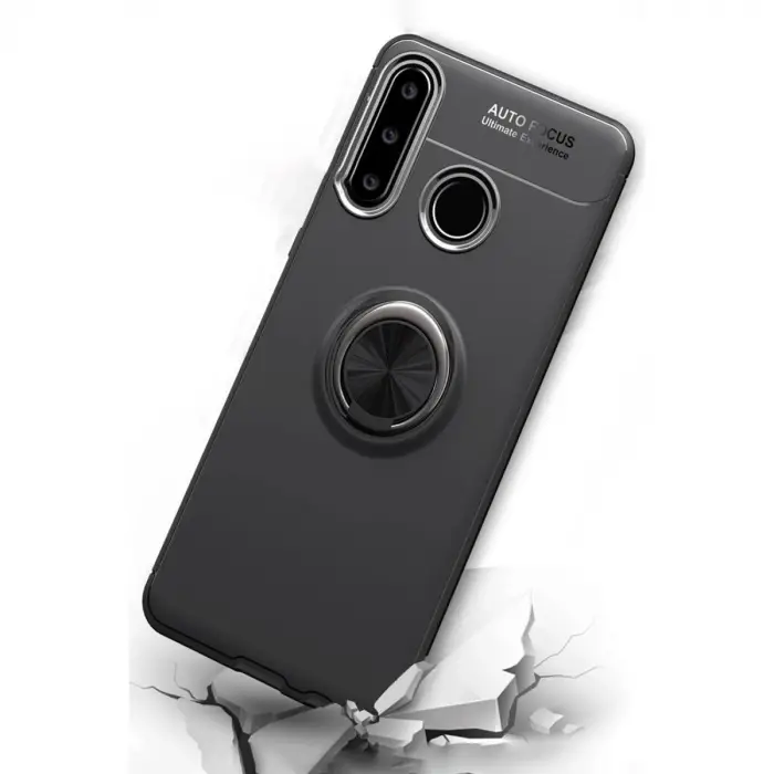 Huawei Y6p Kılıf Range Yüzüklü Silikon - Siyah
