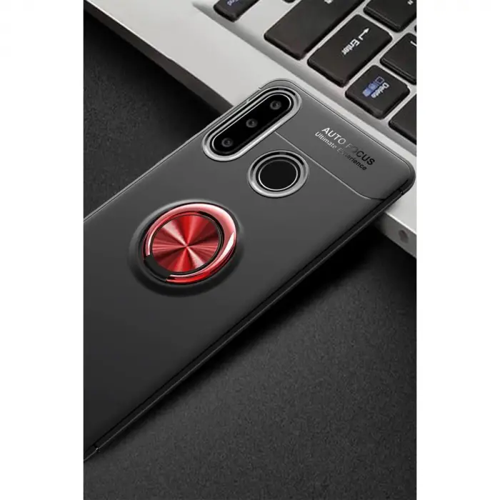 Huawei Y6p Kılıf Range Yüzüklü Silikon - Siyah-kırmızı
