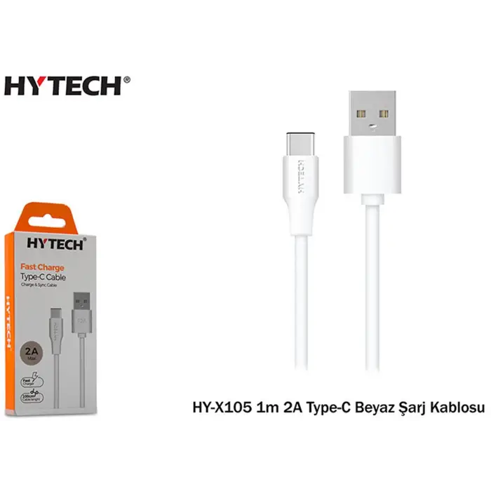 Hytech HY-X105 1m 2A Type-C Beyaz Şarj Kablosu (KDO)