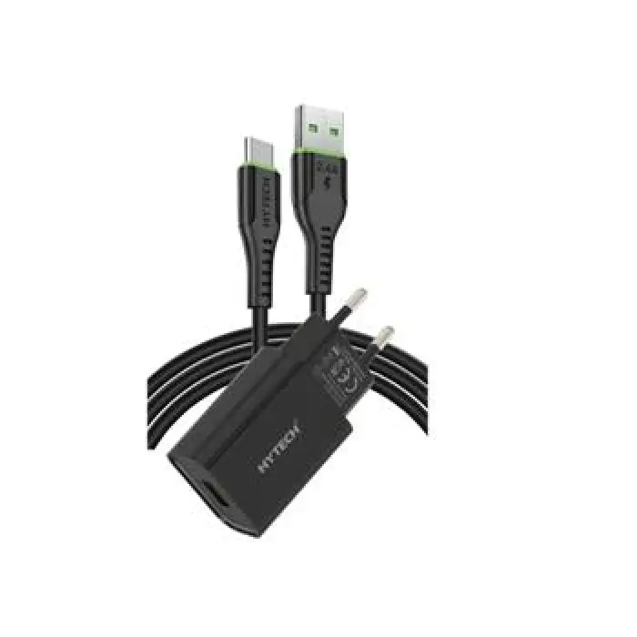 Hytech HY-XE26T Type-C Kablolu 2100MA Ev Şarj 11W + 2,4A Siyah Şarj Adaptör Seti