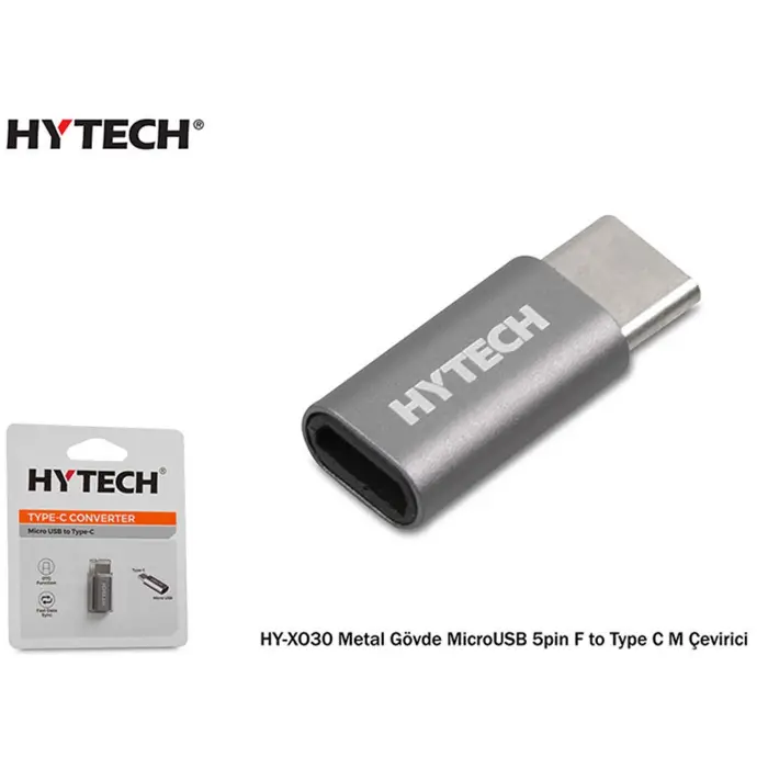 Hytech HY-XO30 Gümüş Metal Gövde MicroUSB 5pin F to Type C M Çevirici (KDO)