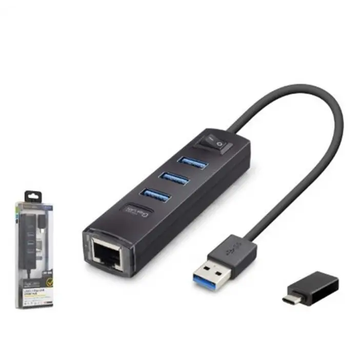 iETOP RJ4503 USB Type-C 3.2 Gen1 Combo Anahtarlı Hub Gigabit LAN 4 Port 5 Gbps Siyah
