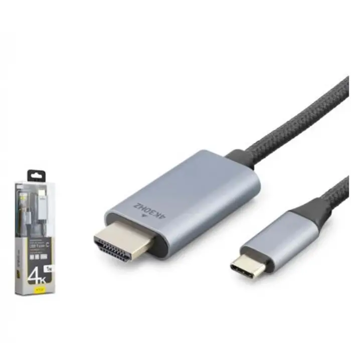 iETOP TH03A Type-C to HDMI Görüntü Kablosu 4K 30 Hz Örgülü 1 m Gri (KDO)