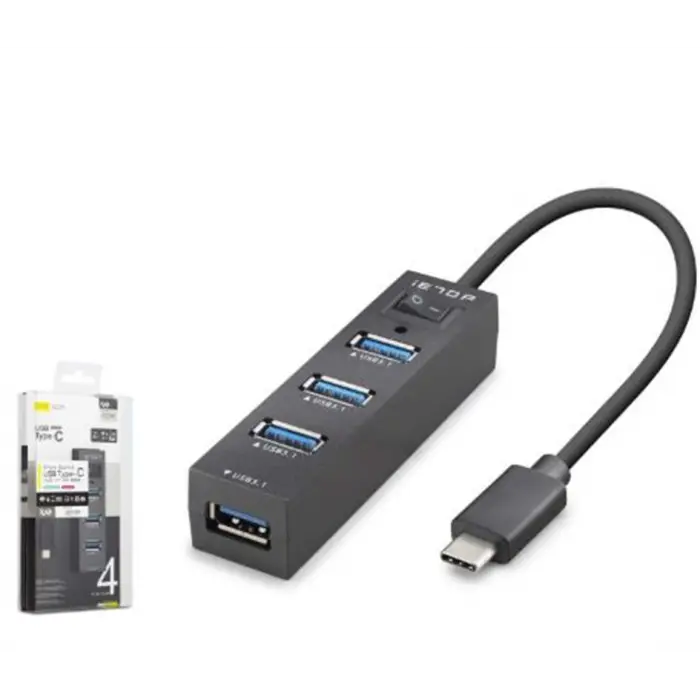 iETOP TU329 Type-C 3.1 Gen1 Anahtarlı Hub 4 Port 5 Gbps Siyah (KDO)