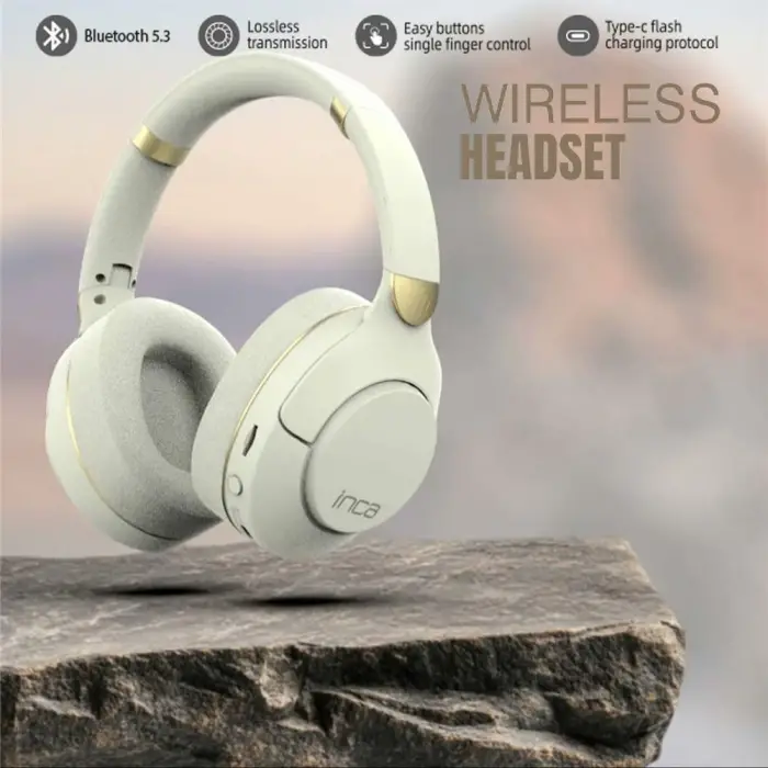 Inca IBK-503B Beyaz 5.3 Bluetooth Wireless Kulaklık Micro Sd Kulaklık 400mah Type-c To USB (KDO)