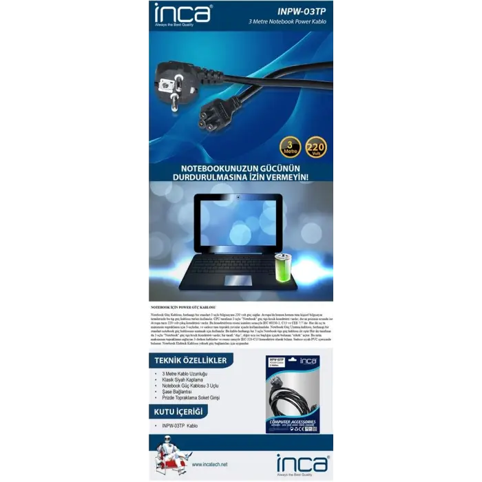 Inca Inpw-03tp 3mt Notebook Power Kablosu (KDO)