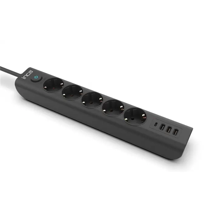 INCA IPW-44TU 5li 1,5mt Siyah 3Usb+Typ-C Akım Korumalı  Led Tuşlu Priz (KDO)