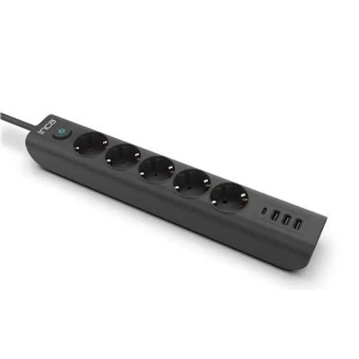 INCA IPW-44TU 5li 1,5mt Siyah 3Usb+Typ-C Akım Korumalı  Led Tuşlu Priz (KDO)