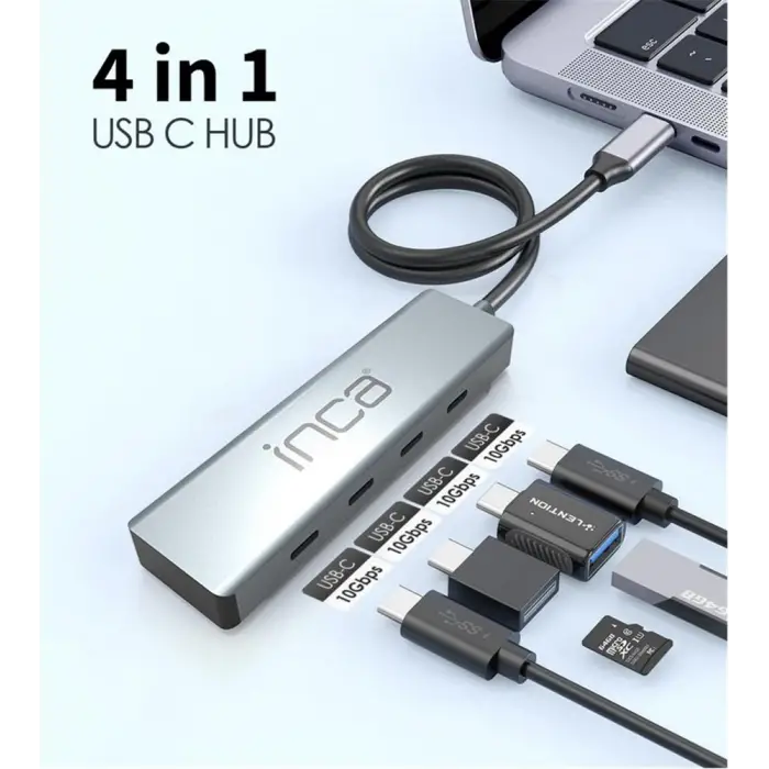 Inca ITPT-4TX 4 Port Type-C 3.1 Veri ile3.1 10 Gbps Type-C Çoklayıcı Kablo uzunluğu 15cm (KDO)